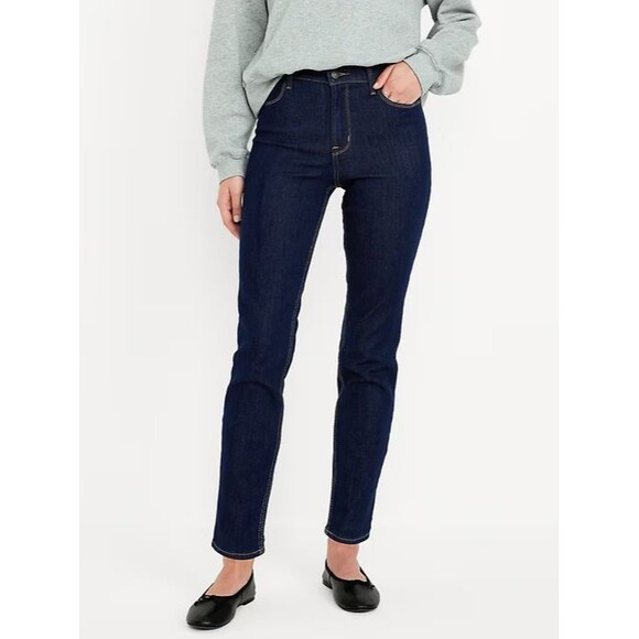 Old Navy Wow Straight Ankle Jeans Womens 4 Petite Dark Wash Stretch NEW - Picture 1 of 11